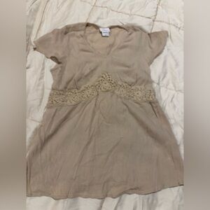 Motherhood Beige Crochet-Waist Maternity Top